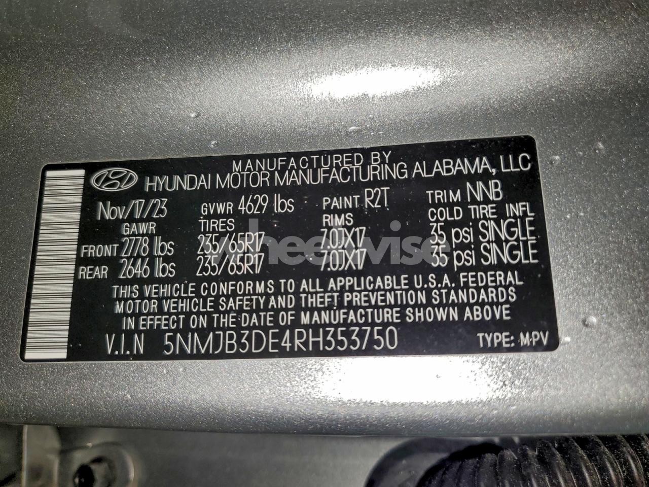 Photo 13 of 2024 HYUNDAI TUCSON SEL (VIN 5NMJB3DE4RH353750)