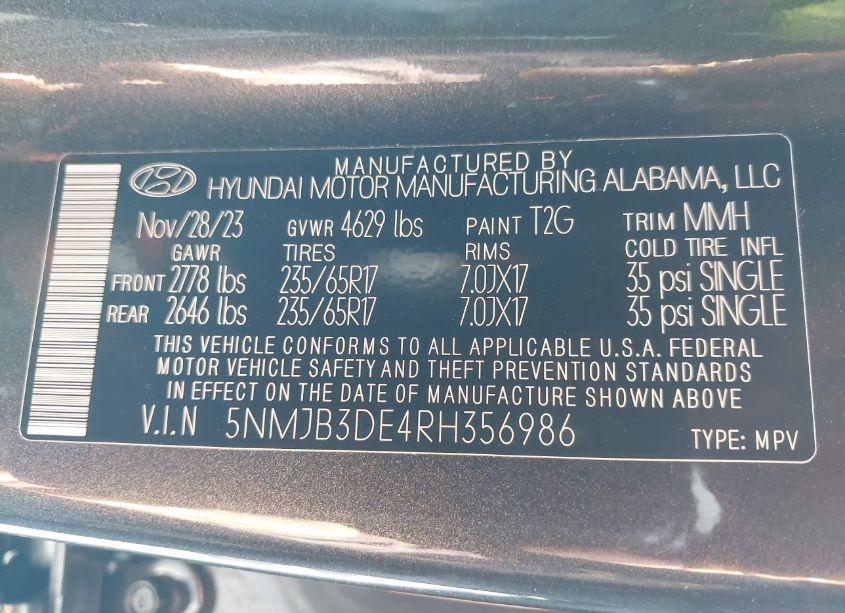 Photo 9 of 2024 Hyundai Tucson SEL (VIN 5NMJB3DE4RH356986)