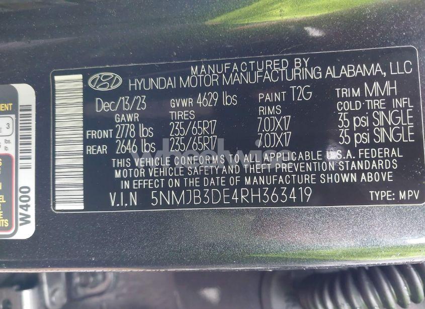 Photo 9 of 2024 Hyundai Tucson SEL (VIN 5NMJB3DE4RH363419)