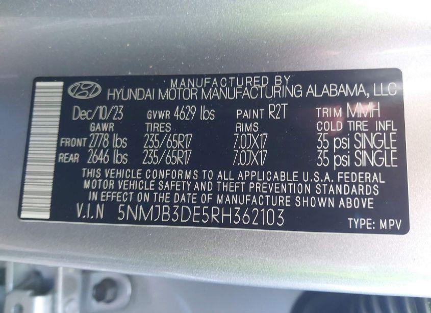 Photo 9 of 2024 Hyundai Tucson SEL (VIN 5NMJB3DE5RH362103)