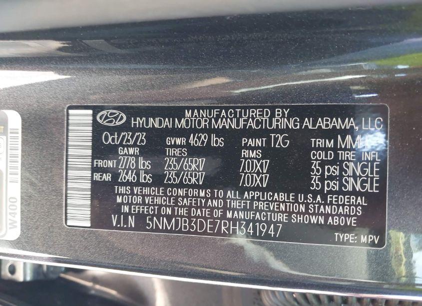 Photo 9 of 2024 Hyundai Tucson SEL (VIN 5NMJB3DE7RH341947)