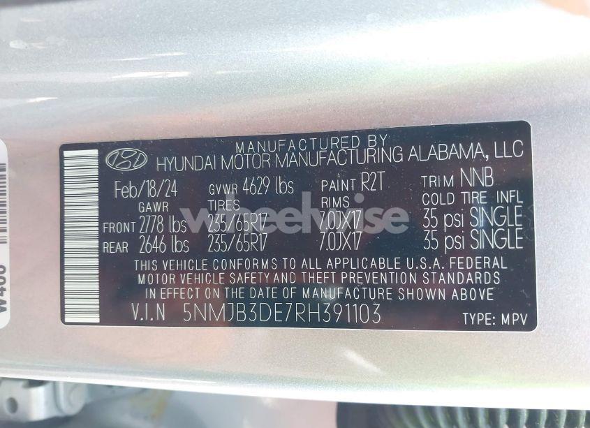 Photo 9 of 2024 Hyundai Tucson SEL (VIN 5NMJB3DE7RH391103)