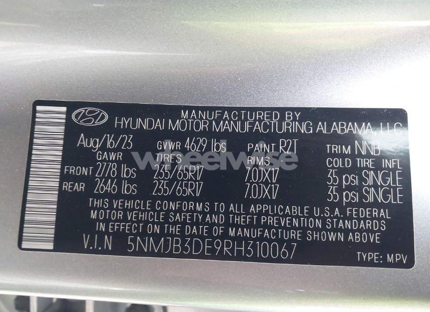 Photo 9 of 2024 Hyundai Tucson SEL (VIN 5NMJB3DE9RH310067)