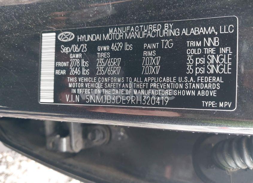 Photo 9 of 2024 Hyundai Tucson SEL (VIN 5NMJB3DE9RH320419)