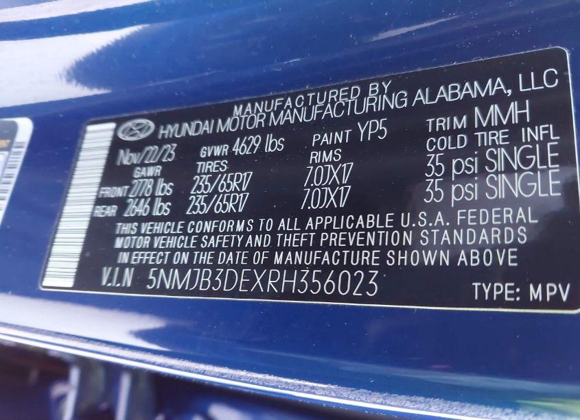 Photo 9 of 2024 Hyundai Tucson (VIN 5NMJB3DEXRH356023)