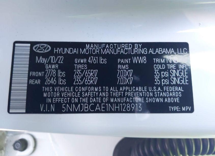 Photo 9 of 2022 Hyundai Tucson SEL (VIN 5NMJBCAE1NH128913)