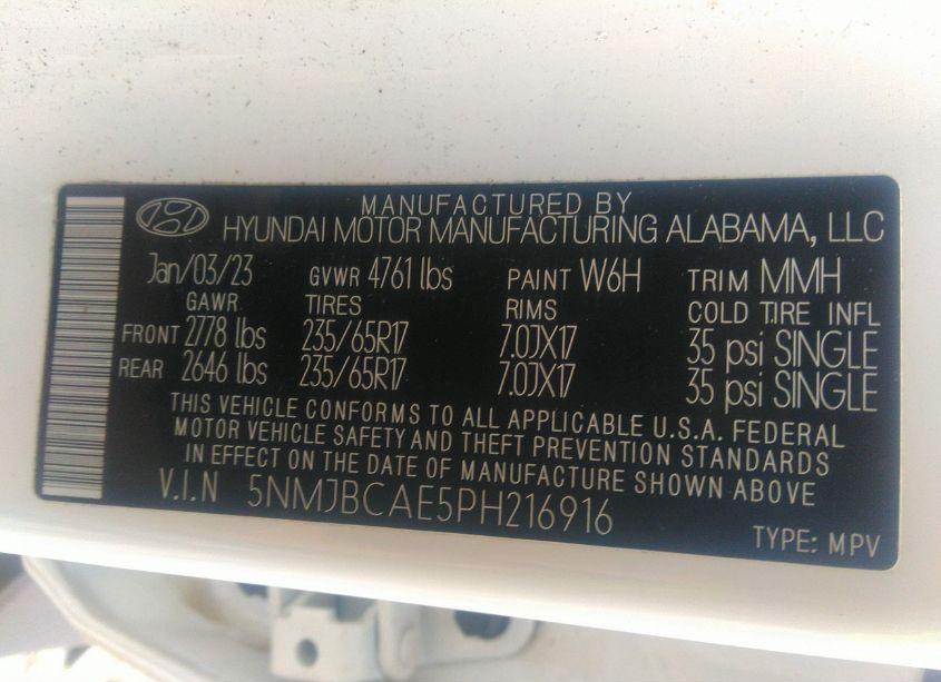 Photo 9 of 2023 Hyundai Tucson SEL (VIN 5NMJBCAE5PH216916)