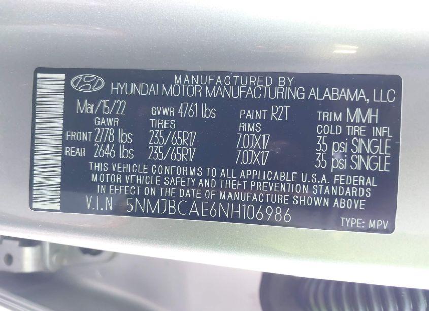 Photo 9 of 2022 Hyundai Tucson SEL (VIN 5NMJBCAE6NH106986)