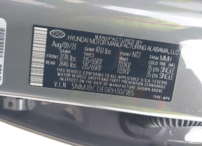 Photo 9 of 2024 Hyundai Tucson SEL (VIN 5NMJBCDE0RH307185)