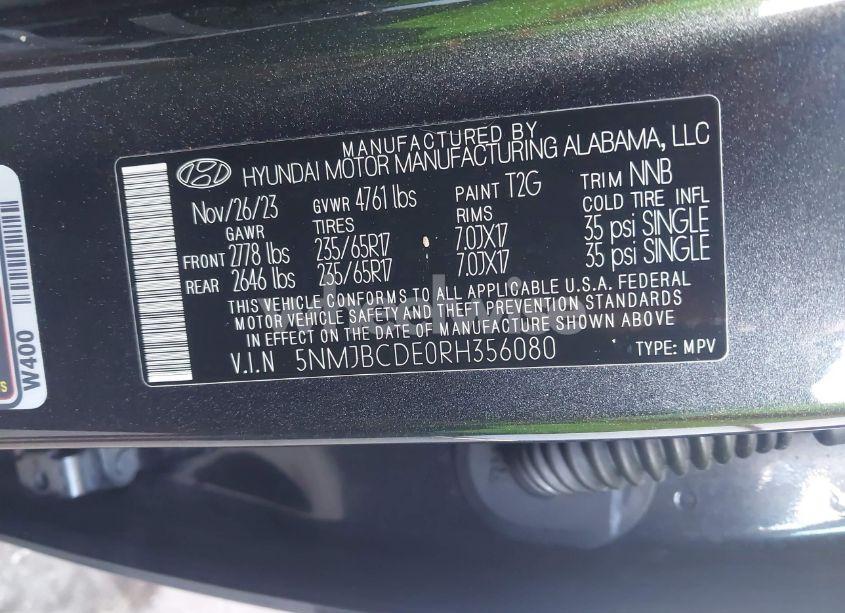 Photo 9 of 2024 Hyundai Tucson SEL (VIN 5NMJBCDE0RH356080)