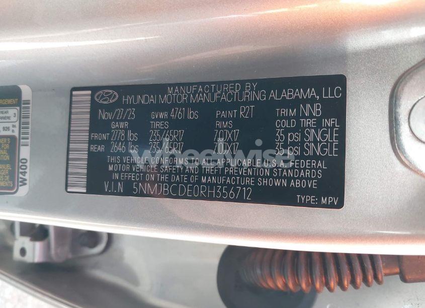 Photo 9 of 2024 Hyundai Tucson SEL (VIN 5NMJBCDE0RH356712)