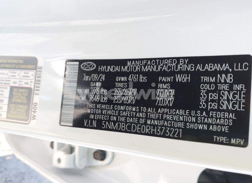 Photo 9 of 2024 Hyundai Tucson SEL (VIN 5NMJBCDE0RH373221)