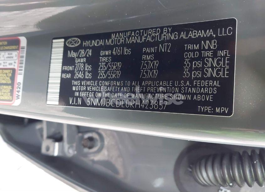 Photo 9 of 2024 Hyundai Tucson SEL (VIN 5NMJBCDE0RH423857)