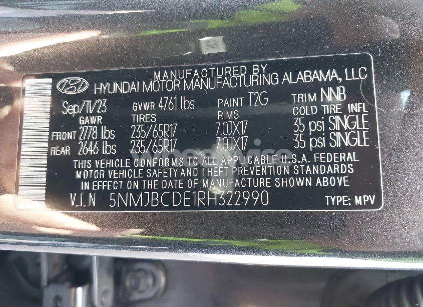 Photo 9 of 2024 Hyundai Tucson SEL (VIN 5NMJBCDE1RH322990)