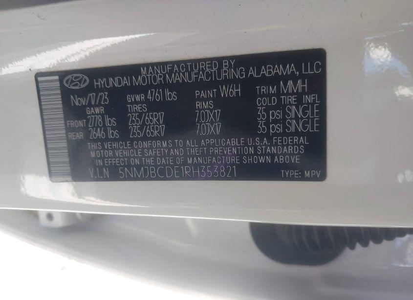 Photo 9 of 2024 Hyundai Tucson SEL (VIN 5NMJBCDE1RH353821)