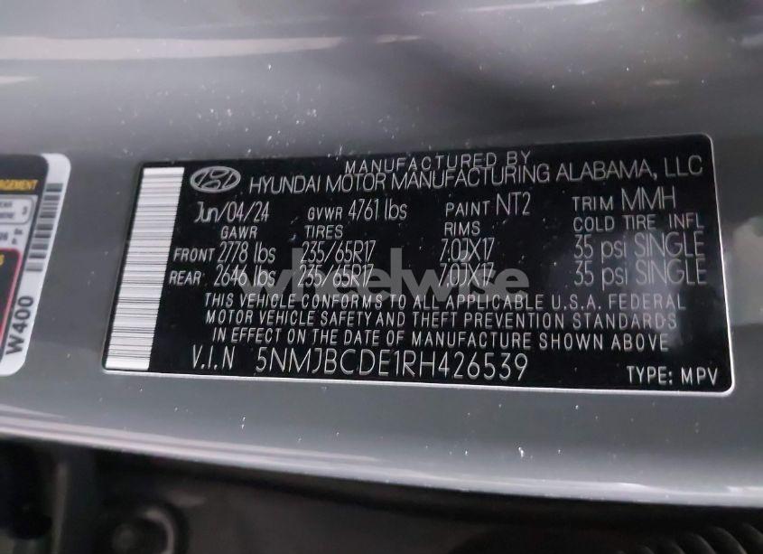 Photo 9 of 2024 Hyundai Tucson SEL (VIN 5NMJBCDE1RH426539)