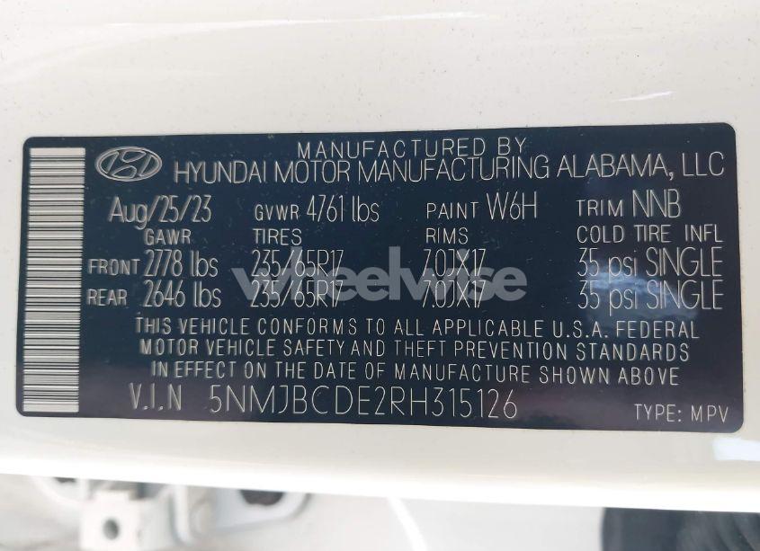 Photo 9 of 2024 Hyundai Tucson SEL (VIN 5NMJBCDE2RH315126)