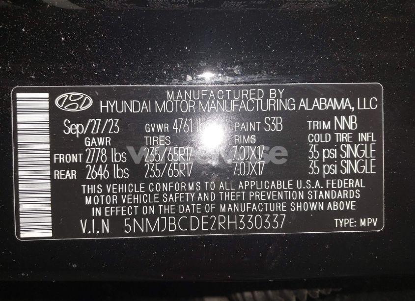 Photo 9 of 2024 Hyundai Tucson SEL (VIN 5NMJBCDE2RH330337)