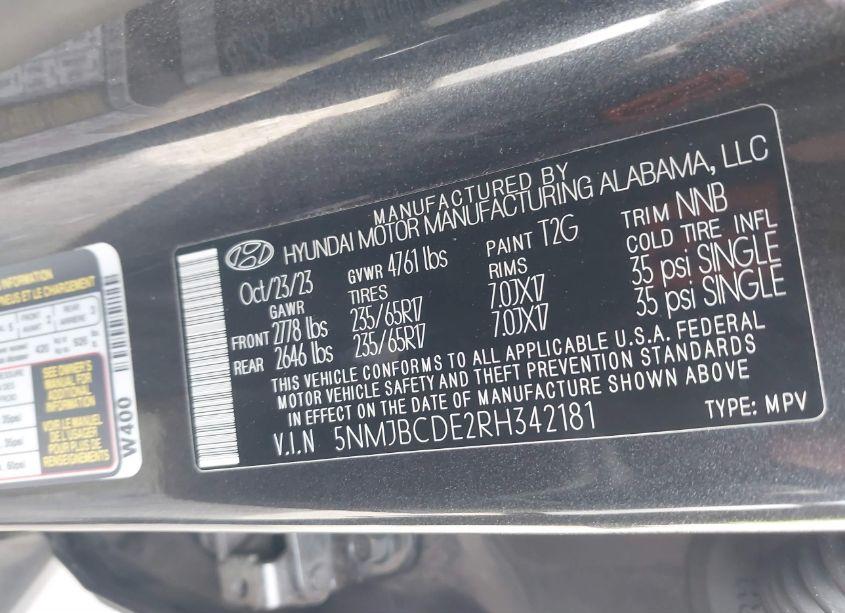 Photo 9 of 2024 Hyundai Tucson SEL (VIN 5NMJBCDE2RH342181)