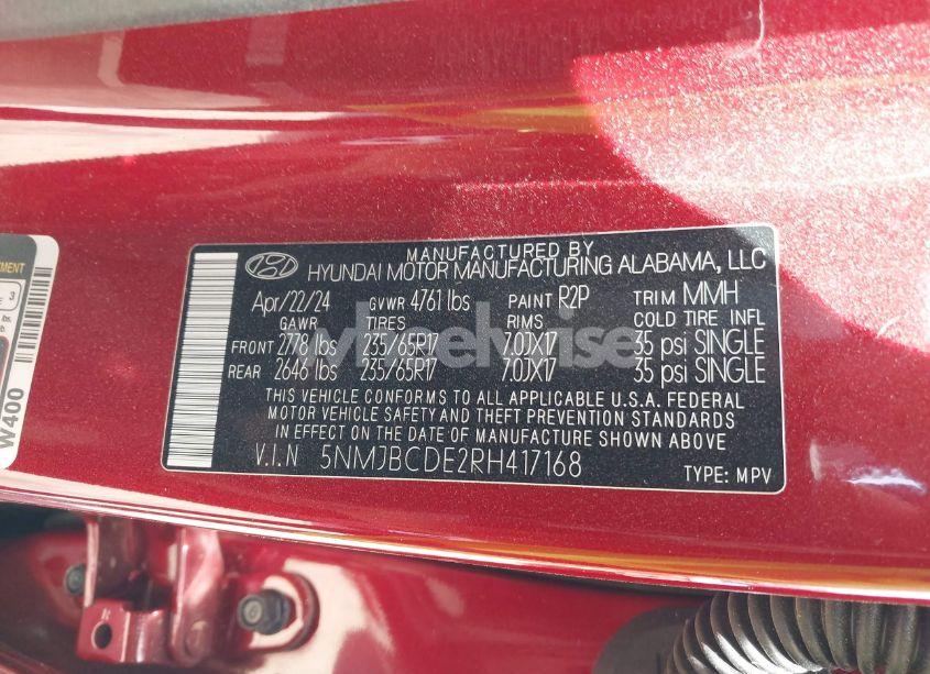 Photo 9 of 2024 Hyundai Tucson SEL (VIN 5NMJBCDE2RH417168)