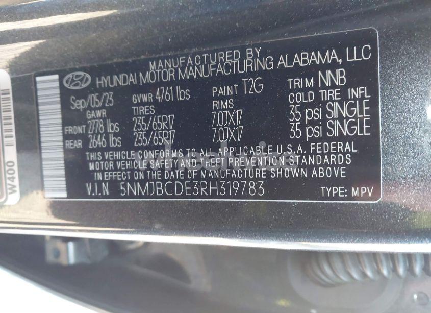 Photo 9 of 2024 Hyundai Tucson SEL (VIN 5NMJBCDE3RH319783)