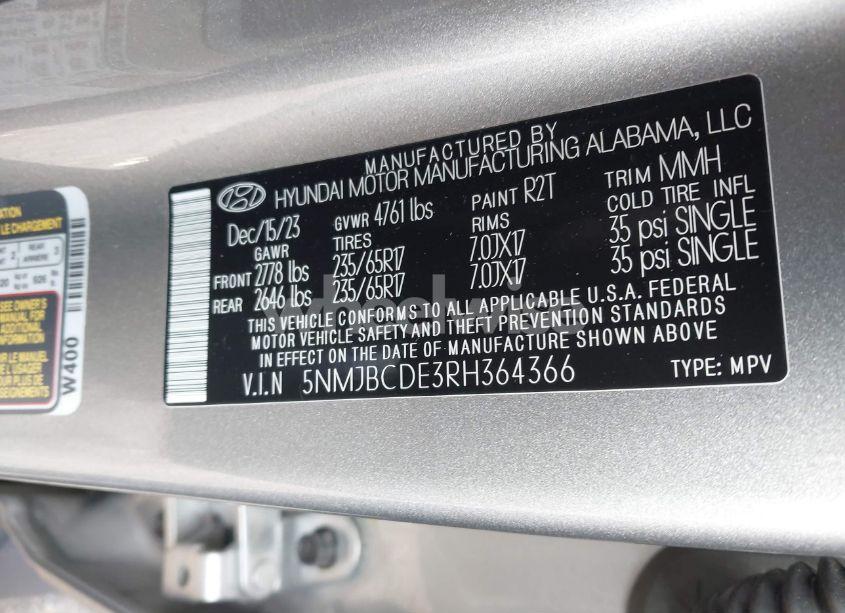 Photo 9 of 2024 Hyundai Tucson SEL (VIN 5NMJBCDE3RH364366)