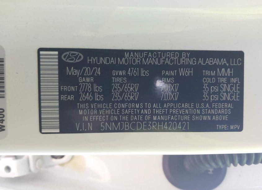 Photo 9 of 2024 Hyundai Tucson SEL (VIN 5NMJBCDE3RH420421)
