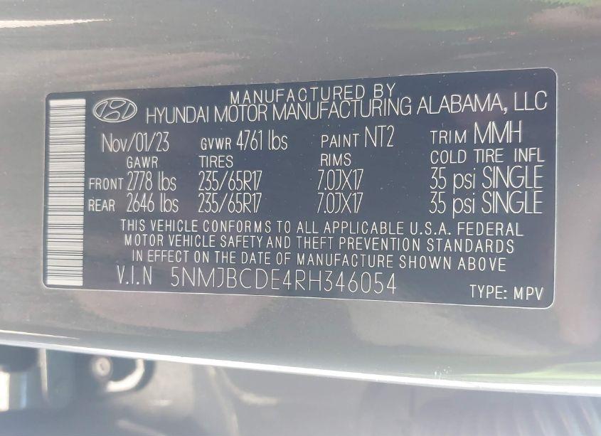 Photo 9 of 2024 Hyundai Tucson SEL (VIN 5NMJBCDE4RH346054)
