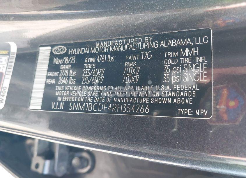 Photo 9 of 2024 Hyundai Tucson SEL (VIN 5NMJBCDE4RH354266)