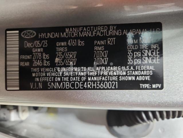 Photo 4 of 2024 HYUNDAI TUCSON SEL (VIN 5NMJBCDE4RH360021)