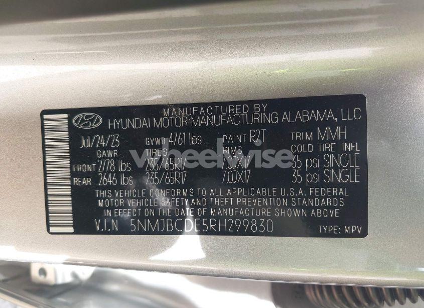 Photo 9 of 2024 Hyundai Tucson SEL (VIN 5NMJBCDE5RH299830)