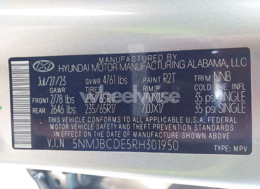 Photo 9 of 2024 Hyundai Tucson SEL (VIN 5NMJBCDE5RH301950)