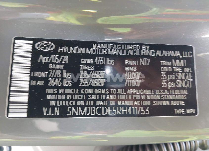 Photo 9 of 2024 Hyundai Tucson SEL (VIN 5NMJBCDE5RH411753)