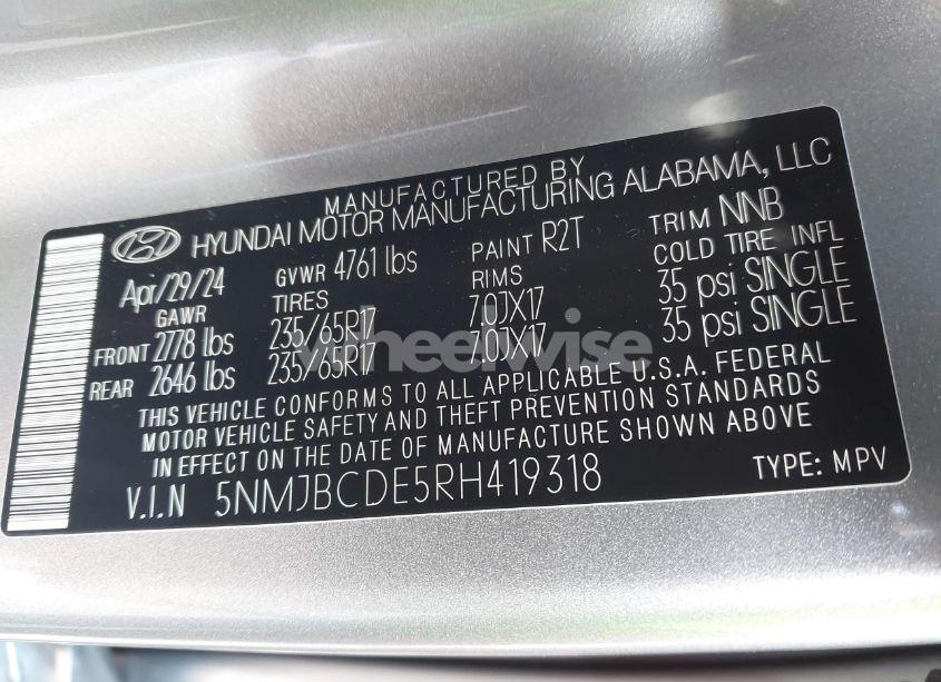 Photo 9 of 2024 Hyundai Tucson SEL (VIN 5NMJBCDE5RH419318)