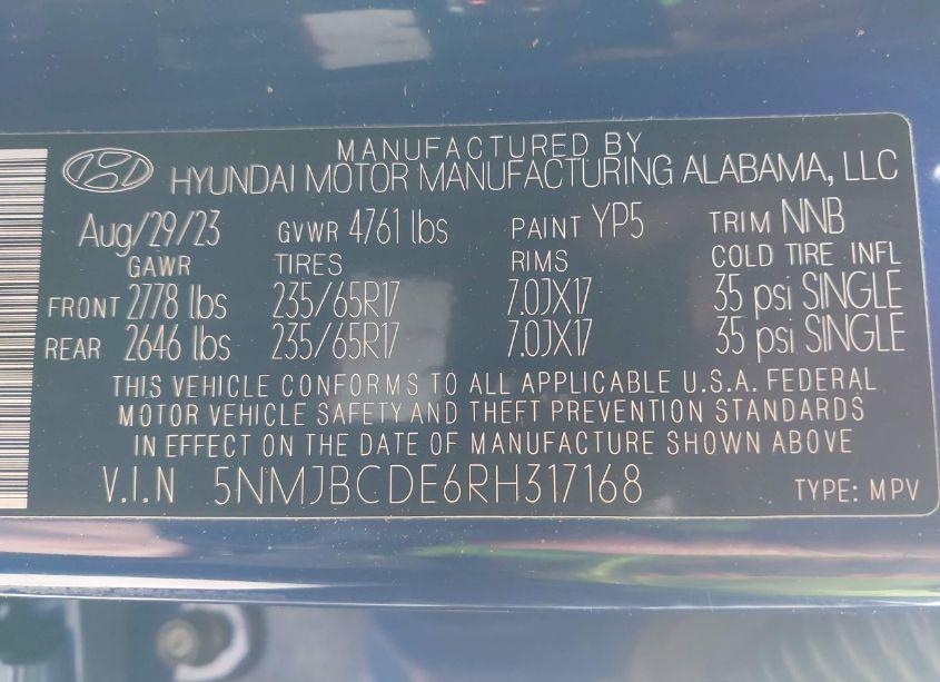 Photo 9 of 2024 Hyundai Tucson SEL (VIN 5NMJBCDE6RH317168)