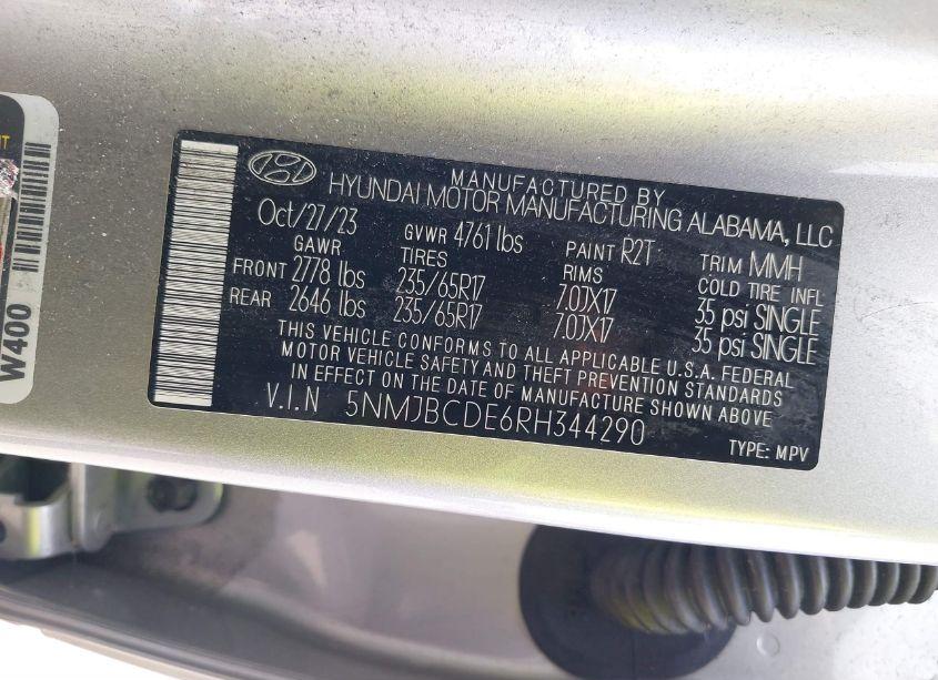 Photo 9 of 2024 Hyundai Tucson SEL (VIN 5NMJBCDE6RH344290)