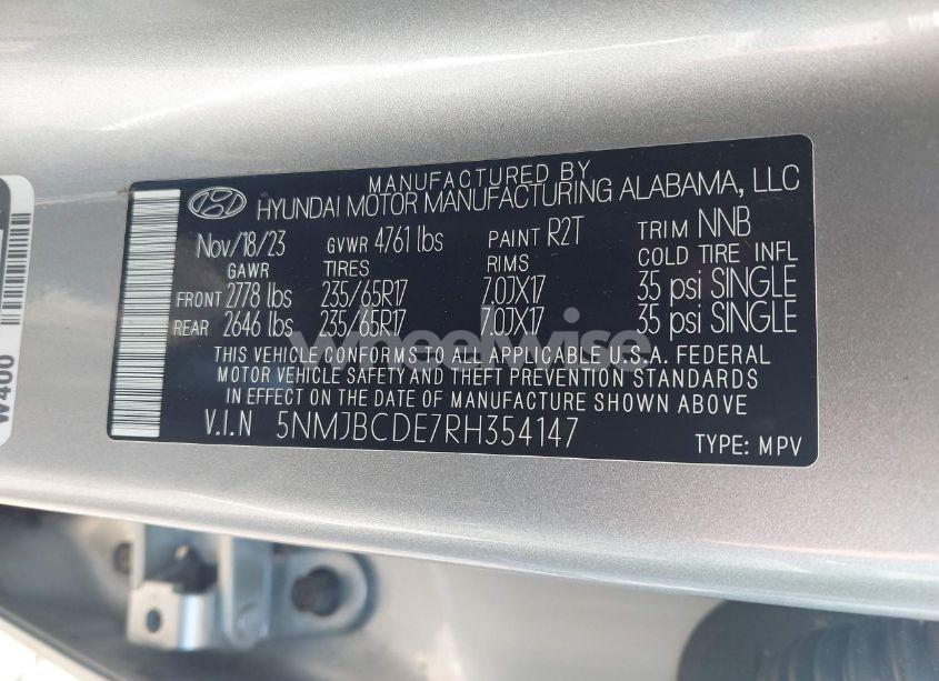 Photo 9 of 2024 Hyundai Tucson SEL (VIN 5NMJBCDE7RH354147)