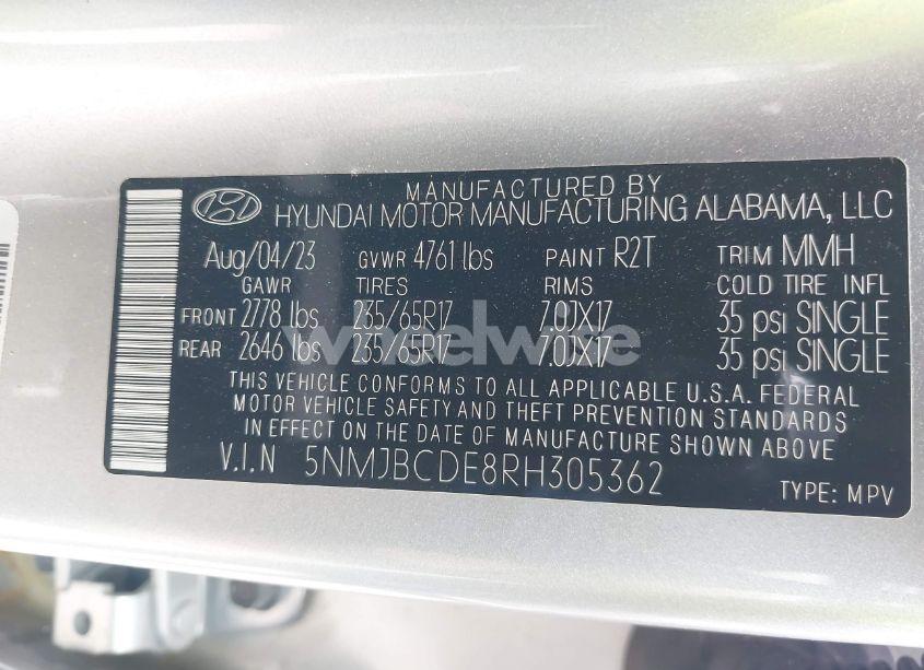 Photo 9 of 2024 Hyundai Tucson SEL (VIN 5NMJBCDE8RH305362)