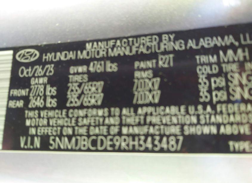 Photo 9 of 2024 Hyundai Tucson SEL (VIN 5NMJBCDE9RH343487)