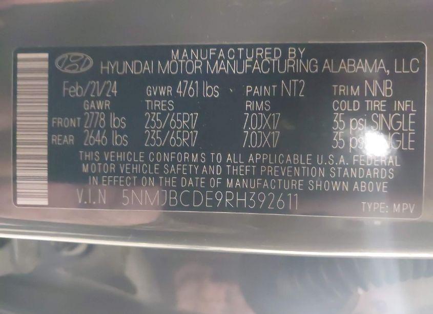 Photo 9 of 2024 Hyundai Tucson SEL (VIN 5NMJBCDE9RH392611)