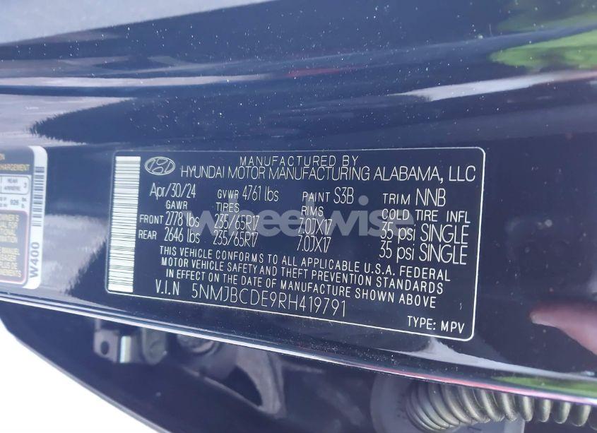 Photo 9 of 2024 Hyundai Tucson SEL (VIN 5NMJBCDE9RH419791)