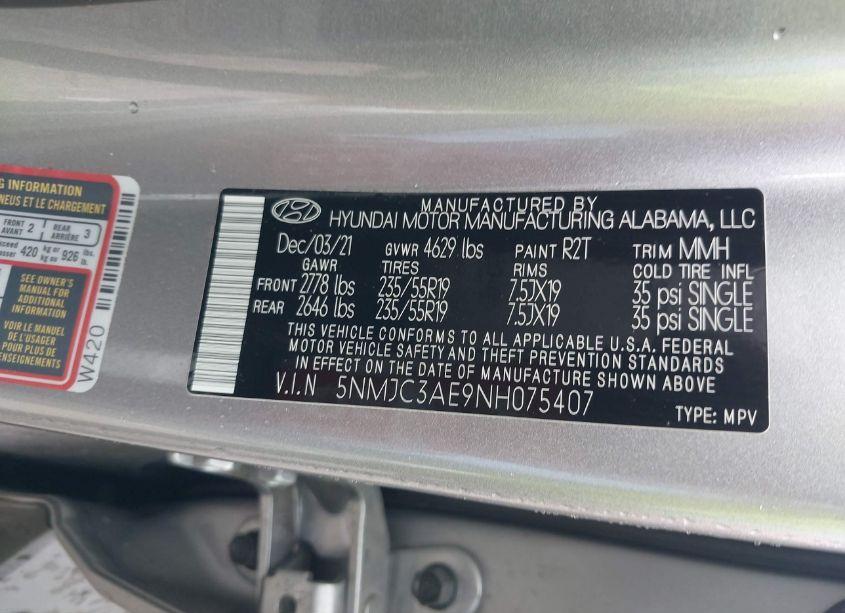 Photo 9 of 2022 Hyundai Tucson SEL (VIN 5NMJC3AE9NH075407)