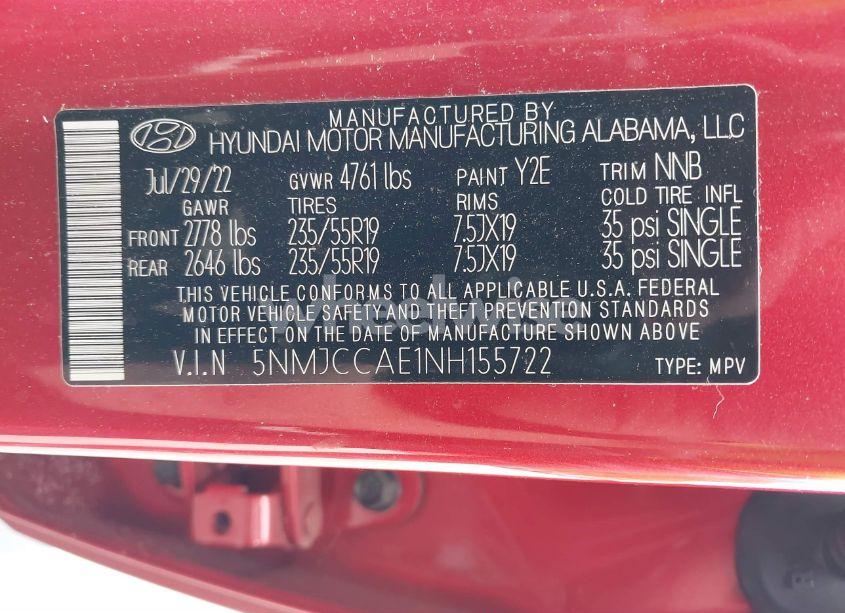 Photo 9 of 2022 Hyundai Tucson SEL (VIN 5NMJCCAE1NH155722)