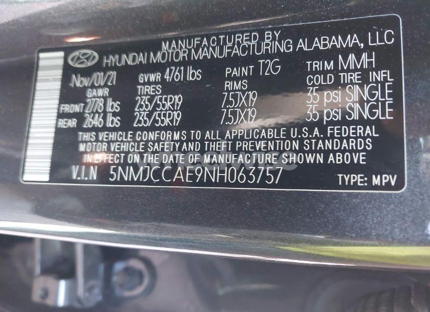 Photo 9 of 2022 Hyundai Tucson SEL (VIN 5NMJCCAE9NH063757)