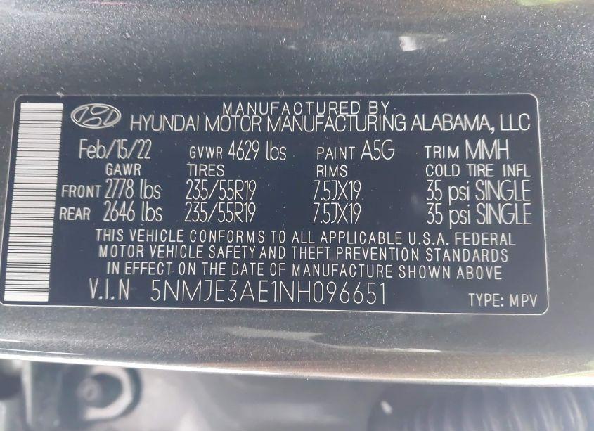 Photo 9 of 2022 Hyundai Tucson LIMITED (VIN 5NMJE3AE1NH096651)