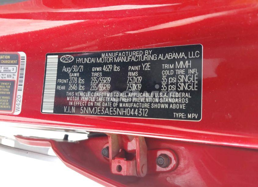 Photo 9 of 2022 Hyundai Tucson LIMITED (VIN 5NMJE3AE5NH044312)