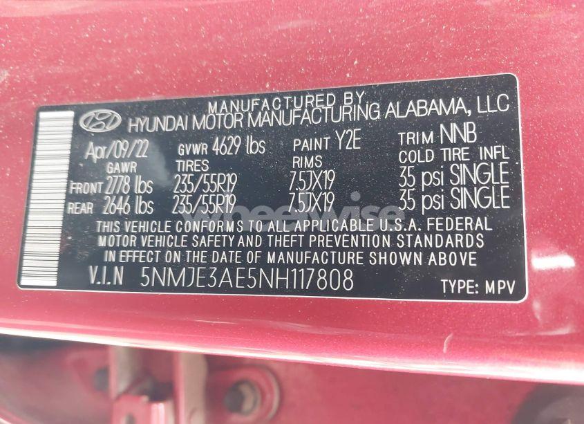 Photo 9 of 2022 Hyundai Tucson LIMITED (VIN 5NMJE3AE5NH117808)