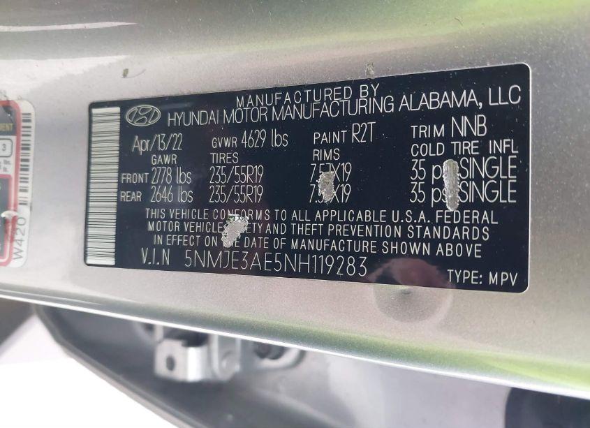 Photo 9 of 2022 Hyundai Tucson LIMITED (VIN 5NMJE3AE5NH119283)