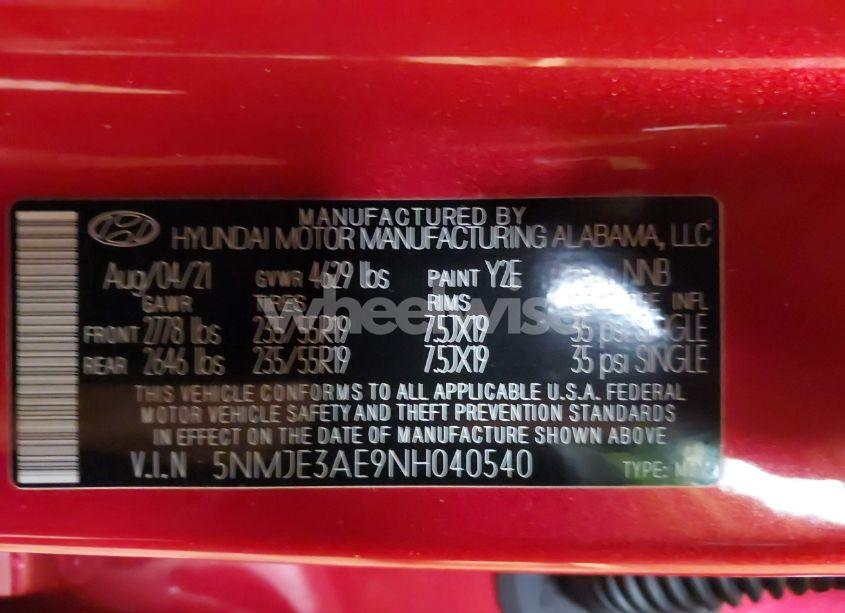 Photo 9 of 2022 Hyundai Tucson LIMITED (VIN 5NMJE3AE9NH040540)