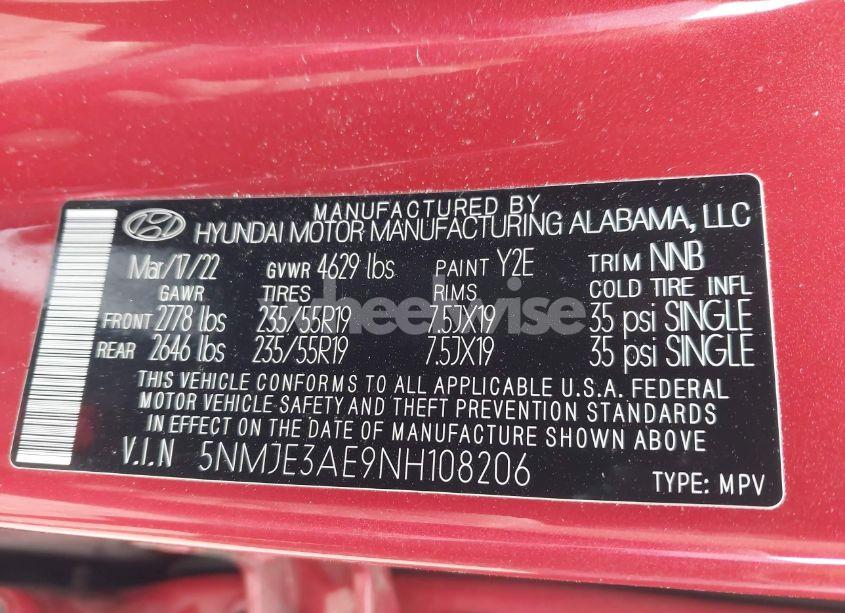 Photo 9 of 2022 Hyundai Tucson LIMITED (VIN 5NMJE3AE9NH108206)